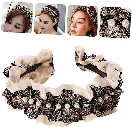 Beavorty 1 Pc Cerchietto Di Perle Fasce Di Pizzo Nero Per Le Donne Per Gotica Fasce Per Di Perle Cerchietti Per Vintage Bandana Sposa Sciarpa Spiaggia