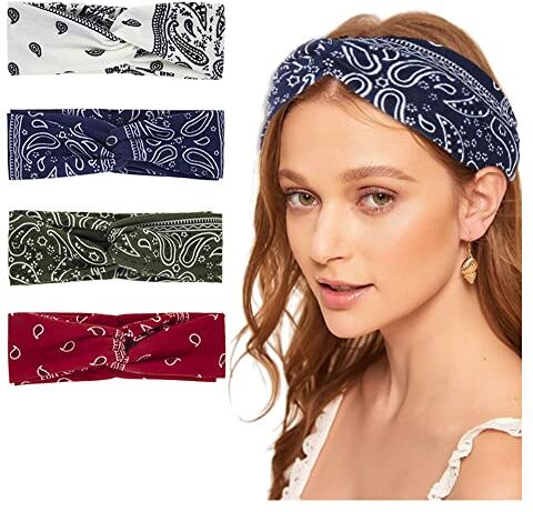 HMCEY 4 pezzi Fascia per Capelli Donna Elegante Cerchietti Elastici Vintage Sportiva Yoga Turbante Morbido Fasce Larga Boho Bandana Multicolore Stampa Accessori per Capelli