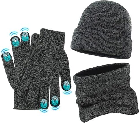 WOBBLO Set guanti sciarpa e cappello,Set di guanti e sciarpe per cappello da donna   Berretto invernale lavorato a maglia, scaldacollo, sciarpa e guanti touch screen, set da 3 pezzi, cappello con