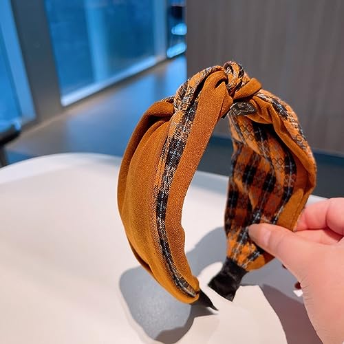 Generico Designer Style Casualmente intrecciato Retro Plaid e Tinta unita Ampia versione Fashion Versatile Hairpin Headband Jewelry, HJ-F248 Ginger Yellow