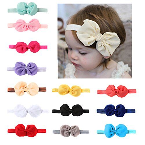 JasCherry Chiffon 14 Colori/Set Turbante per Capelli per Bambini Archetto con Fiocco Fascia Elastica Morbida per Ragazze Copricapo Accessori per Capelli per i Bambini