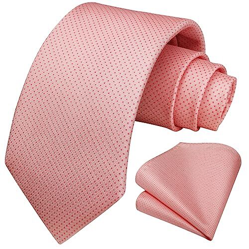 HISDERN Cravatta Rosa Uomo Elegante a Pois Cravatte e Fazzoletto da Matrimonio Set Cravatta e Pochette da Business