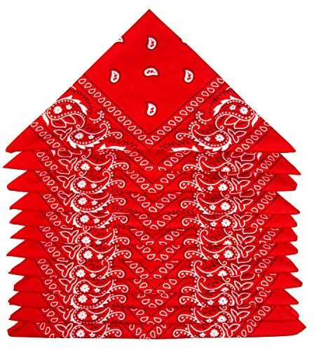 ZWOOS Bandana per Capelli, 12 Pezzi Fazzoletti da collo Paisley, Sciarpa per Uomo e Donna (Rosso)