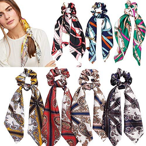 Tpocean 7Pcs Sciarpa di Raso di Seta Scrunchies Elastici Fasce Dei Capelli Cravatte Dei Capelli Vintage Bobbles Sciarpa Scrunchies Coda Di Cavallo Titolare Per Le Donne Rag