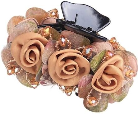 HXSCOO Artigli for capelli fiore rosa da donna fermagli for capelli fermagli for capelli in cristallo floreale forcina for ragazze copricapo da sposa for donna accessori for capelli (Color : Khaki)