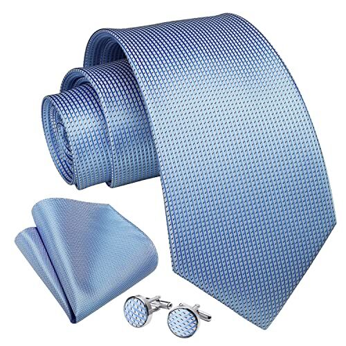 Enlision Cravatte Da Uomo Formale Classico A Righe Azzurra Cravatta Fazzoletto Da Taschino Gemelli Set