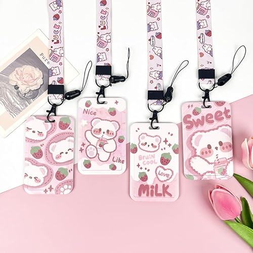 Tooe Portachiavi da donna Y2K Downtown Girls Kpop Photocard 4 Kawaii Bear porta badge morbido ragazze Harajuku Photo Sleeve porta carte di credito Gyaru Carino studente Card Protector (multicolore A,