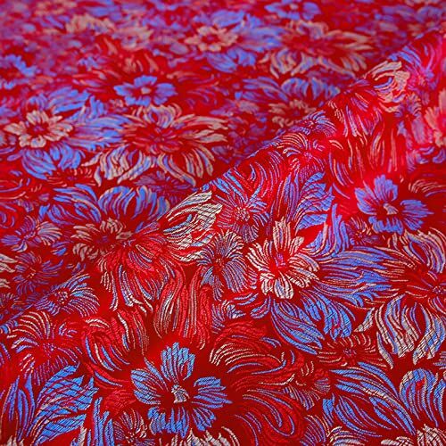 BAWHO Tessuto Di Raso Jacquard Di Seta, Squisito Luminoso Di Fascia Alta Di Fascia Alta Di Fascia Colorata Di Fiori Di Fascia Alta/Colorful Red/140X100Cm