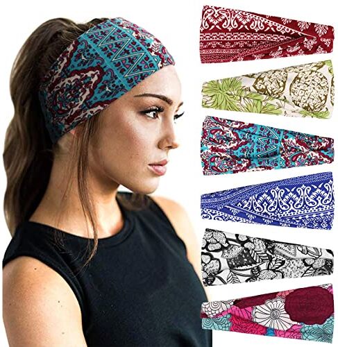 DRESHOW 6 Pezzi Fasce per Capelli Yoga In Esecuzione Elastico Cerchietti Turbante Fascia Accessori Cerchietti per Donna Ragazze