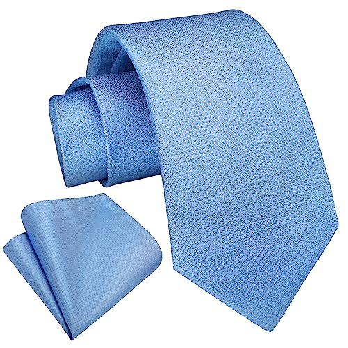 Enlision Cravatta Blu Cravatta Uomo Elegante Cravatta e Fazzoletto da Taschino Tinta Unita Classico Set Cravatta e Pochette de Matrimonio Festa