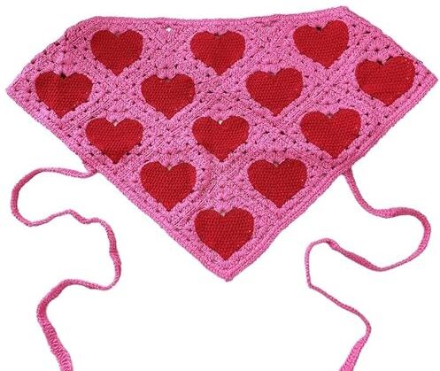 OSKOUR Cuore rosa motivo stella verde fatto a mano all'uncinetto Bandana per capelli Sciarpa per capelli Fasce a triangolo Fazzoletto per la testa per sciarpe da donna