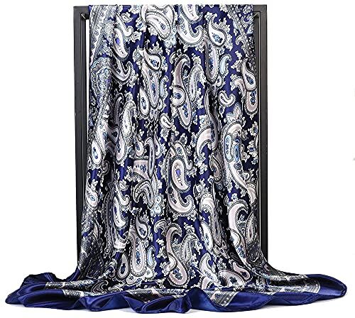 Ecroon Kjh8 Motivo Blu Imitazione Seta Scarf, 02, Taglia Unica da Donna