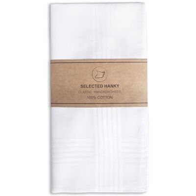Selected Hanky Fazzoletti da uomo, 100% morbido cotone, bianchi, classici, in confezione da 12 Selected Hanky Fazzoletti da uomo, 100% morbido cotone, bianchi, classici, in confezione da 12