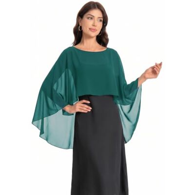 Baoqiya Capelet Scialli e stole da donna per abiti da sera morbidi, per damigella d'onore, in chiffon, da sposa, taglia unica Baoqiya Capelet Scialli e stole da donna per abiti da sera morbidi, per damigella d'onore, in chiffon, da sposa, taglia unica