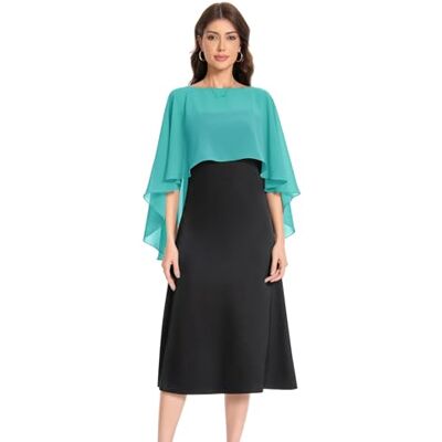 Baoqiya Capelet Scialli e stole da donna per abiti da sera morbidi, per damigella d'onore, in chiffon, da sposa, Turchese, taglia unica Baoqiya Capelet Scialli e stole da donna per abiti da sera morbidi, per damigella d'onore, in chiffon, da sposa, Turchese, taglia unica