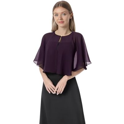 Hotshawl Mantella in chiffon, mantelle morbide, scialli e stole per abito da sera, mantella da sposa, accessori scialle anni '20 per donna, Viola prugna, taglia unica Hotshawl Mantella in chiffon, mantelle morbide, scialli e stole per abito da sera, mantella da sposa, accessori scialle anni '20 per donna, Viola prugna, taglia unica