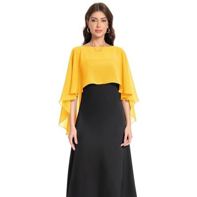 Baoqiya Capelet Scialli e stole da donna per abiti da sera morbidi, per damigella d'onore, in chiffon, da sposa, Oro giallo., taglia unica Baoqiya Capelet Scialli e stole da donna per abiti da sera morbidi, per damigella d'onore, in chiffon, da sposa, Oro giallo., taglia unica