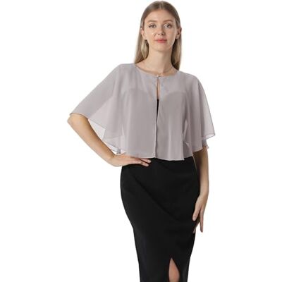 Hotshawl Mantella in chiffon, mantelle morbide, scialli e stole per abito da sera, mantella da sposa, accessori scialle anni '20 per donna, Grigio, taglia unica Hotshawl Mantella in chiffon, mantelle morbide, scialli e stole per abito da sera, mantella da sposa, accessori scialle anni '20 per donna, Grigio, taglia unica