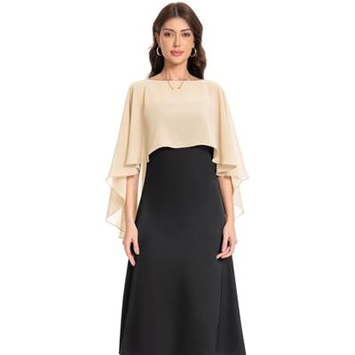 Baoqiya Capelet Scialli e stole da donna per abiti da sera morbidi, per damigella d'onore, in chiffon, da sposa, Champagne, taglia unica Baoqiya Capelet Scialli e stole da donna per abiti da sera morbidi, per damigella d'onore, in chiffon, da sposa, Champagne, taglia unica