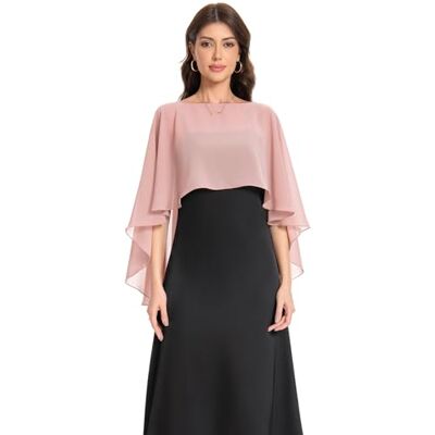 Baoqiya Capelet Scialli e stole da donna per abiti da sera morbidi, per damigella d'onore, in chiffon, da sposa, Rosso tendente rosa, taglia unica Baoqiya Capelet Scialli e stole da donna per abiti da sera morbidi, per damigella d'onore, in chiffon, da sposa, Rosso tendente rosa, taglia unica