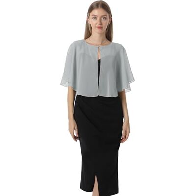 Hotshawl Mantella in chiffon, mantelle morbide, scialli e stole per abito da sera, mantella da sposa, accessori scialle anni '20 per donna, Grigio argento., taglia unica Hotshawl Mantella in chiffon, mantelle morbide, scialli e stole per abito da sera, mantella da sposa, accessori scialle anni '20 per donna, Grigio argento., taglia unica