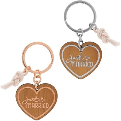 GRUSS & CO Portachiavi Just Married Set di 2 ciondoli in legno, Charm e anello portachiavi Regalo per coppie, regalo di nozze , multicolore, Länge 7 cm, Motivo Just Married GRUSS & CO Portachiavi Just Married Set di 2 ciondoli in legno, Charm e anello portachiavi Regalo per coppie, regalo di nozze , multicolore, Länge 7 cm, Motivo Just Married