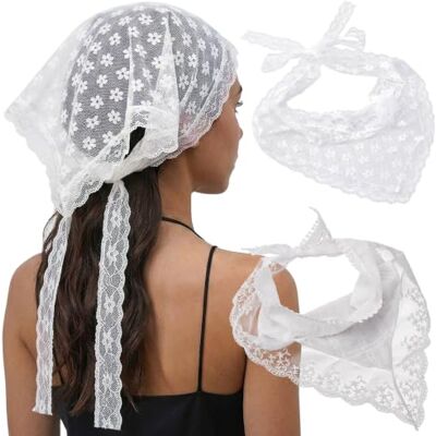 DRESHOW 2 Pezzi Bandana Donna Foulard Pizzo Triangolare Fascia per Capelli Vintage Annodata per Donne e Ragazze DRESHOW 2 Pezzi Bandana Donna Foulard Pizzo Triangolare Fascia per Capelli Vintage Annodata per Donne e Ragazze