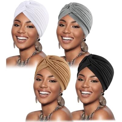 DRESHOW 4 Pezzi Donna Africana Turbante Sciarpa Avvolge Testa Boho Turbante Elastico Annodato Berretto Pre-annodato Berretto Chemio Cappello DRESHOW 4 Pezzi Donna Africana Turbante Sciarpa Avvolge Testa Boho Turbante Elastico Annodato Berretto Pre-annodato Berretto Chemio Cappello