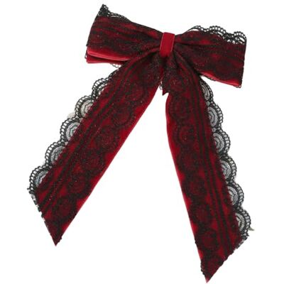 Oxxggkao Fermaglio per capelli con fiocco in pizzo a forma di cuore, fatto a mano, con nastro di seta, comodo e sicuro, per donne, nero, rosso, bianco, dolce e fresco Oxxggkao Fermaglio per capelli con fiocco in pizzo a forma di cuore, fatto a mano, con nastro di seta, comodo e sicuro, per donne, nero, rosso, bianco, dolce e fresco
