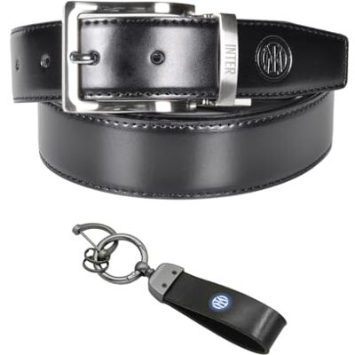 Inter FC Set Regalo Premium, Cintura in Pelle Nera con Fibbia Cromata e Portachiavi, Logo Ufficiale, Larghezza 3.5 cm, Unisex Adulto Inter FC Set Regalo Premium, Cintura in Pelle Nera con Fibbia Cromata e Portachiavi, Logo Ufficiale, Larghezza 3.5 cm, Unisex Adulto
