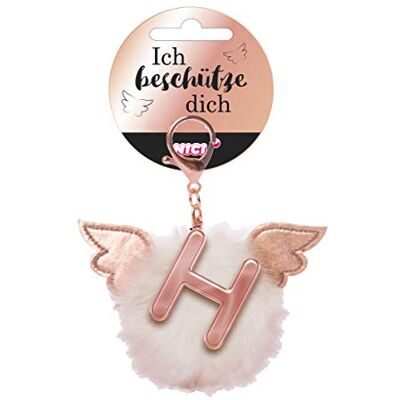 NICI Ciondolo Tascabile con Pompon di Protezione con Ali e Lettera in Metallo NICI Ciondolo Tascabile con Pompon di Protezione con Ali e Lettera in Metallo