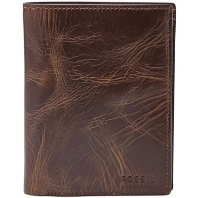 Fossil Portafoglio bifold verticale in pelle marrone Derrick da uomo Fossil Portafoglio bifold verticale in pelle marrone Derrick da uomo