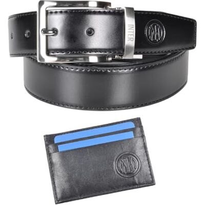 Inter Set Regalo di Lusso, Cintura in Pelle Nera con Portacarte, Fibbia Cromata, Logo in Rilievo, Confezione Regalo Elegante, Unisex Adulto, 3.5 cm Inter Set Regalo di Lusso, Cintura in Pelle Nera con Portacarte, Fibbia Cromata, Logo in Rilievo, Confezione Regalo Elegante, Unisex Adulto, 3.5 cm