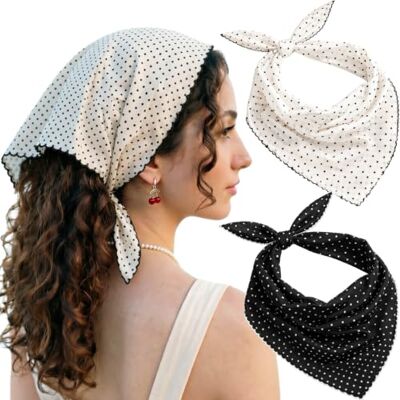 DRESHOW 2 Pezzi Bandana Donna Fascia Triangolare Fascia per Capelli Vintage Annodata per Donne e Ragazze DRESHOW 2 Pezzi Bandana Donna Fascia Triangolare Fascia per Capelli Vintage Annodata per Donne e Ragazze