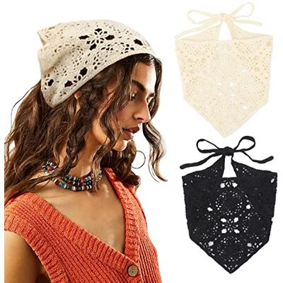 DRESHOW 2 Pezzi Bandana Capelli All'uncinetto Vintage Annodato Foulard Stampa Fragola Fascia Testa lavorato a Maglia per Donna&ragazze DRESHOW 2 Pezzi Bandana Capelli All'uncinetto Vintage Annodato Foulard Stampa Fragola Fascia Testa lavorato a Maglia per Donna&ragazze