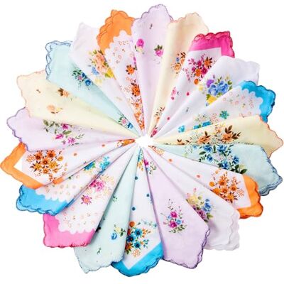 Zhanmai 20 fazzoletti da donna in cotone con stampa floreale vintage, come da immagine, about 11.8 x 11.8 inch/ 30 x 30 cm Zhanmai 20 fazzoletti da donna in cotone con stampa floreale vintage, come da immagine, about 11.8 x 11.8 inch/ 30 x 30 cm