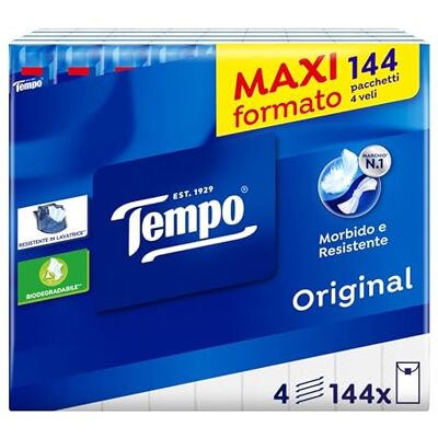 Tempo Fazzoletti Tascabili, 4 Veli, 144 Pacchetti da 9 Fazzoletti Tempo Fazzoletti Tascabili, 4 Veli, 144 Pacchetti da 9 Fazzoletti