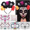 LGZIN Giorno dei Morti copricapo con 4 Fogli Halloween Tatuaggi di Faccia e 1 Fogli Adesivi Strass, Adesivi Halloween Viso, Giorno dei Morti Rose Cerchietto per Festa di Halloween Costume Accessori