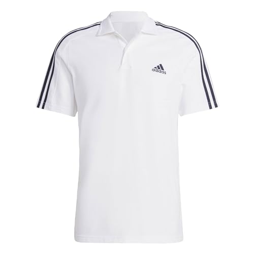 Adidas Essentials piqué Embroidered Small Logo 3-Stripes Polo Shirt, White/Black, XL Uomo