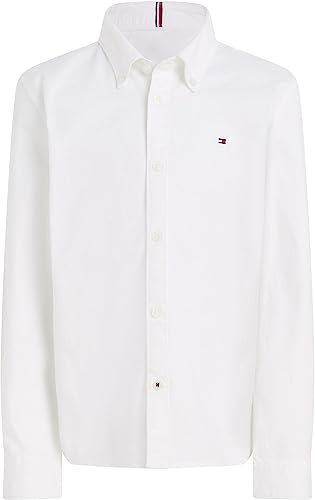 Tommy Hilfiger Camicia Bambino Stretch Oxford Elasticizzata, Bianco (White), 7 Anni