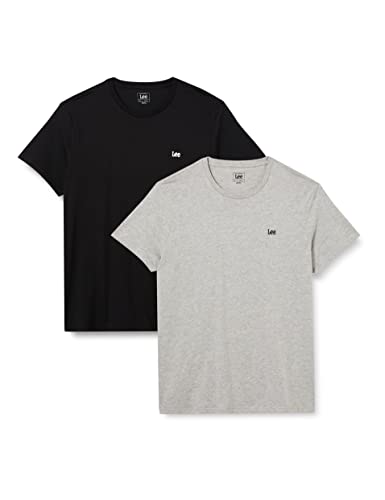 Lee Twin Pack Crew, T-shirt Uomo, Nero/Grigio, L