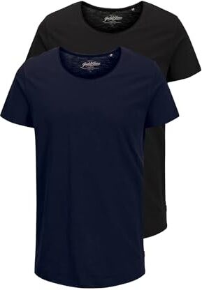 Jack & Jones JJEBAS Maglietta da Uomo con Scollo a U, 1 Giacca Blu Navy, 1 Nero, XL