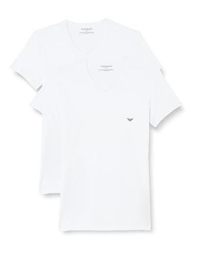Emporio Armani Underwear 2-Pack T-Shirt V Neck, White/White, M Uomo