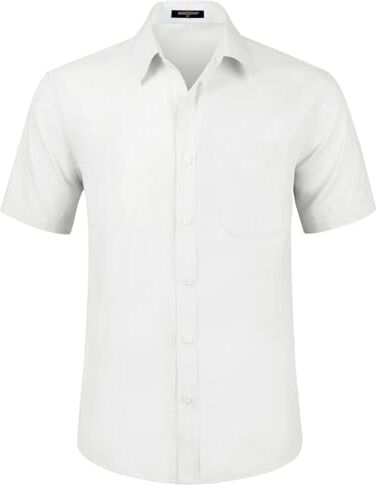 HISDERN Camicia Bianco da Uomo a Maniche Corte Camicia Elegante da Uomo vestibilità Regolare Camicia Estiva Solida con Tasca sul Petto,2XL