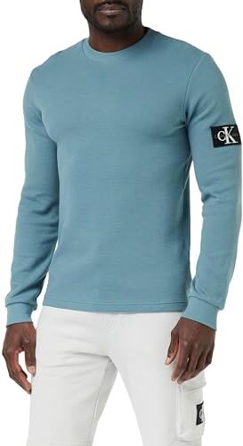 Calvin Klein Badge Waffle LS Tee  Top in Maglia a Maniche Lunghe, Blu (Goblin Blue), S Uomo