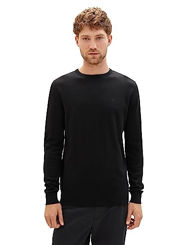 TOM TAILOR Maglione Basic Plus Size con Logo Ricamato, Uomo, Nero (Black 29999), 3XL Taglia Grande