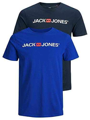 Jack & Jones 12183668 Maglietta da Uomo con Logo JJECORP, 2 Pezzi Confezione da 2 Colori (Navy Blazer/Surf The Web). XXXL