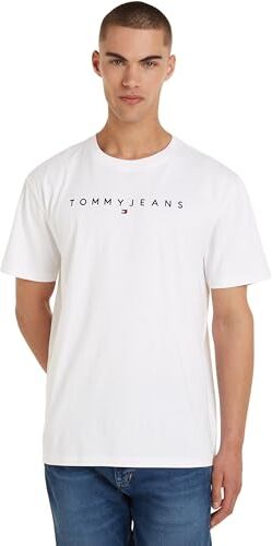 Tommy Hilfiger Tjm Reg Linear Logo Tee Ext  Magliette a Maniche Corte, Bianco (White), XS Uomo