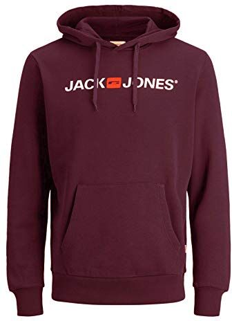 Jack & Jones Felpa da Uomo con Cappuccio e Logo, Rosso (Port Royale/Reg Fit)., L