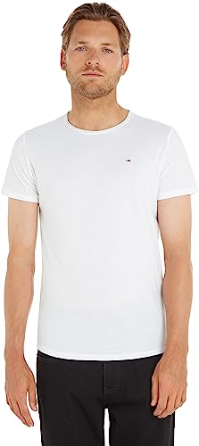 Tommy Jeans TJM XSLIM JASPE C NECK EXT, S/S Knit Tops Uomo, Bianco (White), XS